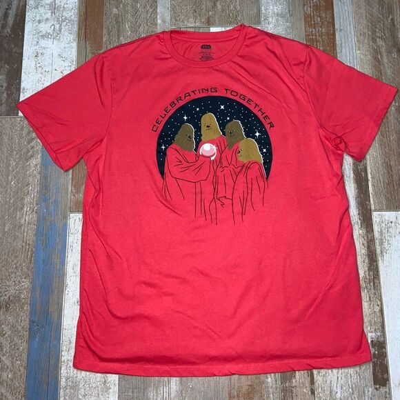 2022 Star Wars Shirt Adult Large Red Chewbacca Life Day Galaxys Edge Christmas - Picture 1 of 9